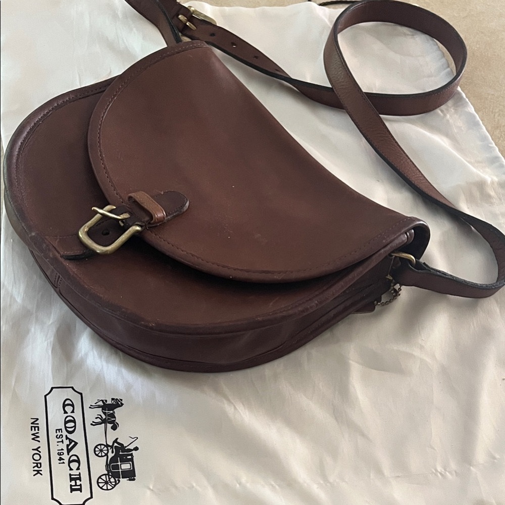 Vintage NYC 1980’sCoach Brown Leather Crossbody Riding Bag original papers & tag - Picture 3 of 16